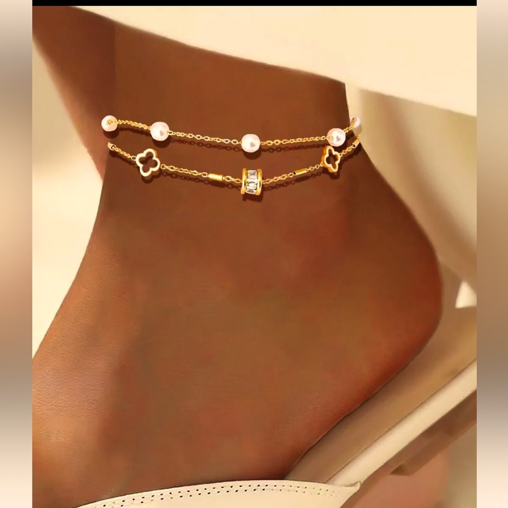 Anklet bracelet double layers chain women girls stylish trendy durable adjustabl